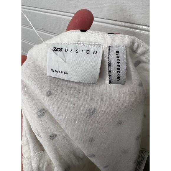 ASOS Womens Skirt Size US 8 White Black Dot Mini Straight Slit Playful - Picture 6 of 9